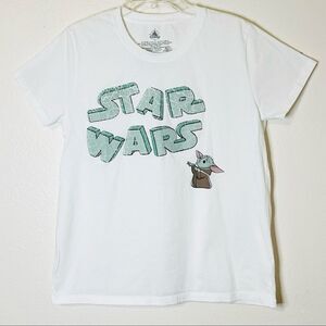 Disney Star War White Short Sleeve Shirt Size: L
